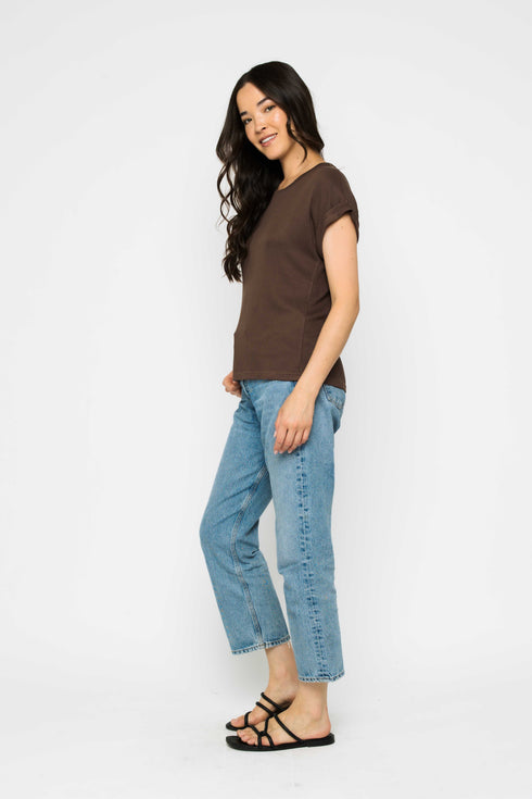 Daisy-Textured Rib Roll Cuff Tee